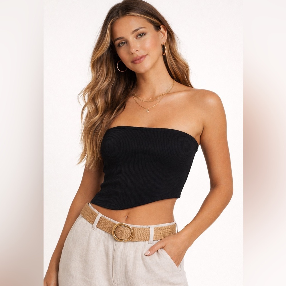 SNDYS NWT Black Strapless Ribbed Asymmetrical Top